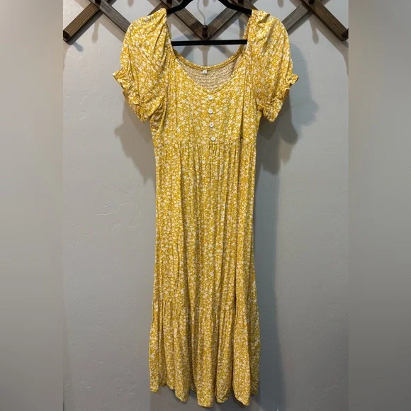 Maternity Midi Dress | Yellow Floral | EUC | S - Picture 1 of 3